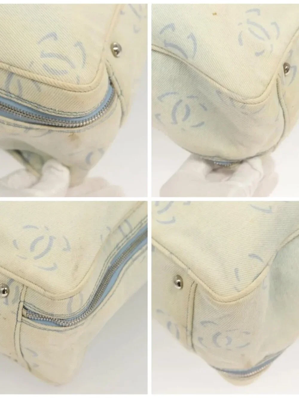 CHANEL Hand Bag Denim Light Blue Silver CC Auth 126457